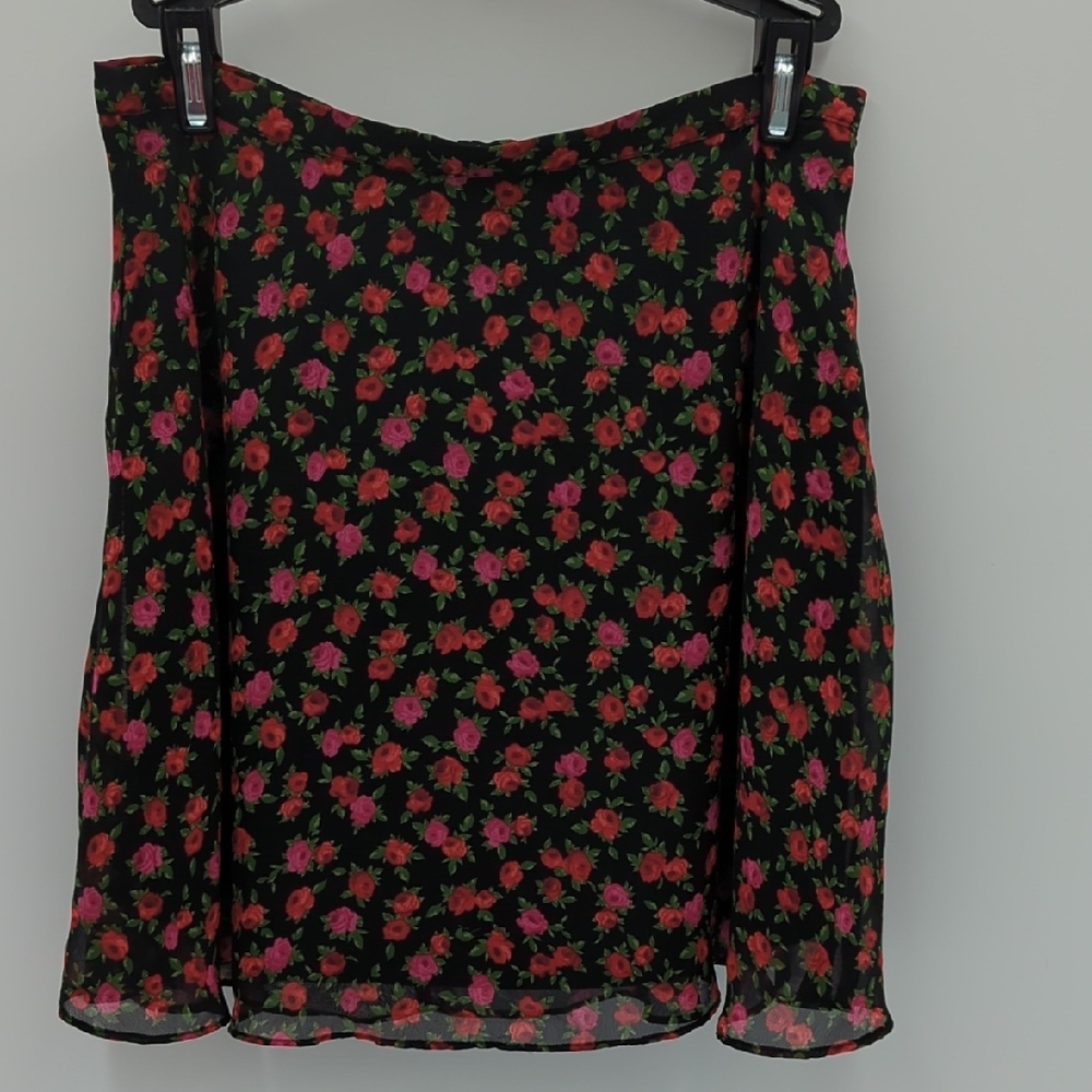 4/$20 Art Class Black Floral A-Line Mini Skirt Girls Xl 14 Black Red Lined